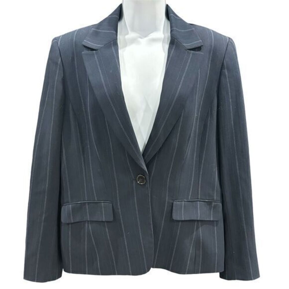 Tahari ASL Arthur S Levine Navy Pinstripe Blazer Women 12 Office‎ Workwear